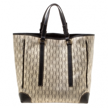 Pre Owned Carolina Herrera Beige/Brown Monogram Coated Canvas Shopper Tote