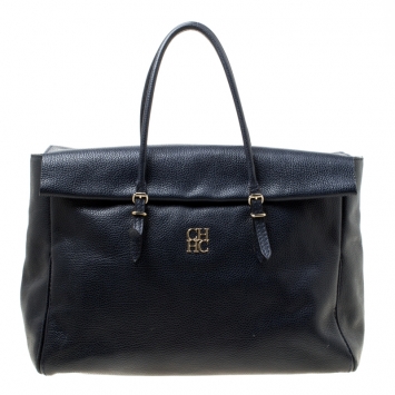 Pre Owned Carolina Herrera Blue Leather Tempo Collection Adagio Tote
