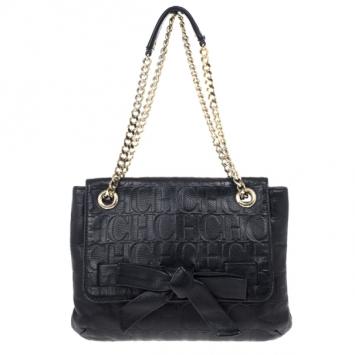Pre Owned Carolina Herrera ‘Audrey’ Black Monogram Embossed Bag
