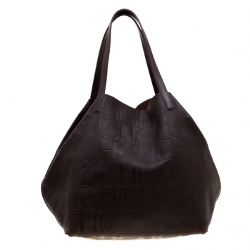 Pre Owned Carolina Herrera Brown Monogram Leather Matryoshka Tote