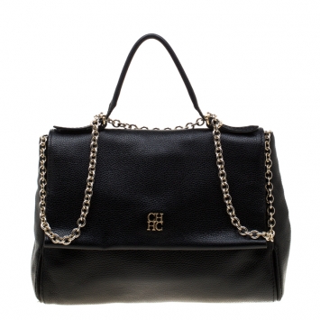 Pre Owned Carolina Herrera Black Leather Minuetto Flap Top Handle Bag