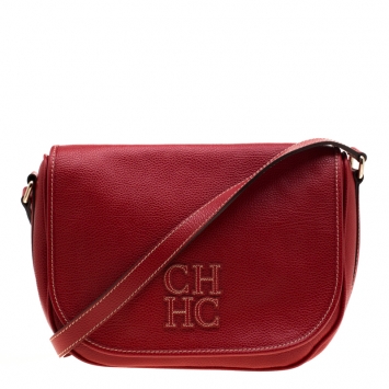 Pre Owned Carolina Herrera Red Leather Flap Crossbody Bag