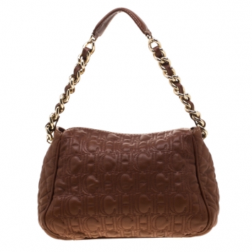 Pre Owned Carolina Herrera Brown Leather Shoulder Bag