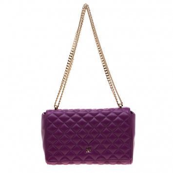 Pre Owned Carolina Herrera Purple Quilted Flap Bag