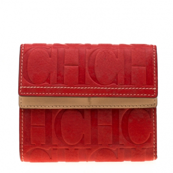 Pre Owned Carolina Herrera Red Monogram Leather Wallet