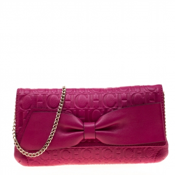 Pre Owned Carolina Herrera Hot Pink Monogram Leather Audrey Shoulder Bag