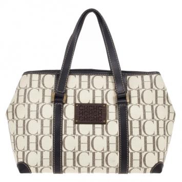 Pre Owned Carolina Herrera Monogram Coated Canvas Small Shopper Bag 