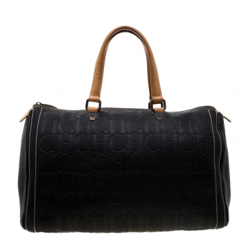Pre Owned Carolina Herrera Black Leather Large Andy Boston Bag