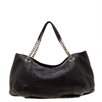 Pre Owned Carolina Herrera Dark Brown Monogram Leather Poppy Tote