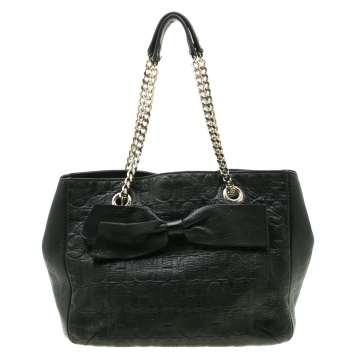 Pre Owned Carolina Herrera Black Monogram Leather Audrey Tote