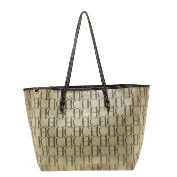 Pre Owned Carolina Herrera Beige Monogram Coated Canvas Shopper Tote