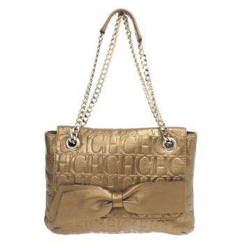Pre Owned Carolina Herrera ‘Holly’ Bronze Monogram Embossed Bag