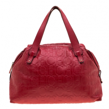 Pre Owned Carolina Herrera Red Monogram Leather Satchel