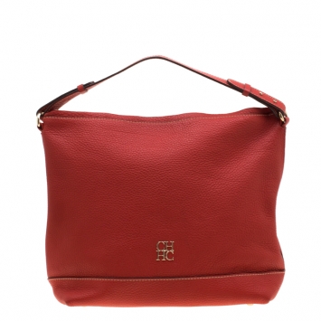 Pre Owned Carolina Hererra Red Pebbled Leather Hobo