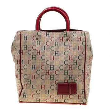 Pre Owned Carolina Herrera Multicolor Canvas and Leather Trim Shopper Tote
