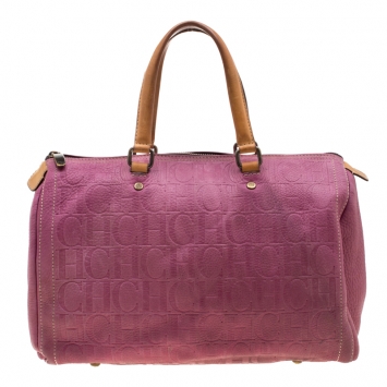 Pre Owned Carolina Herrera Light Purple Monogram Leather Andy Boston Bag