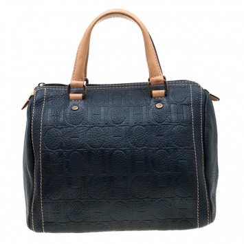 Pre Owned Carolina Herrera Green Monogram Leather Andy Boston Bag