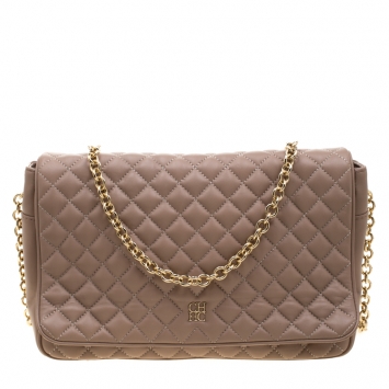 Pre Owned Carolina Herrera Beige Quilted Leather Flap Chain Shoulder Bag