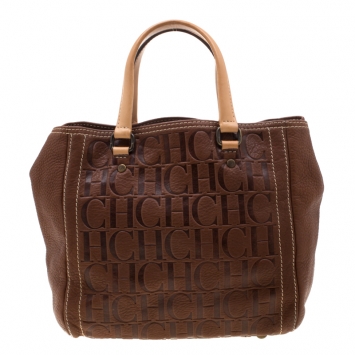 Pre Owned Carolina Herrera Brown Monogram Leather Andy Tote