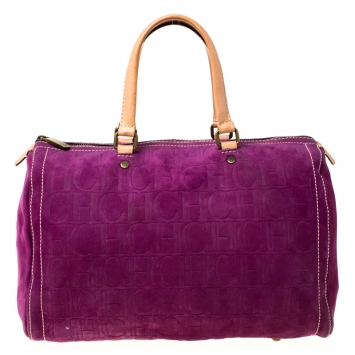 Pre Owned Carolina Herrera Purple Monogram Leather Andy Boston Bag