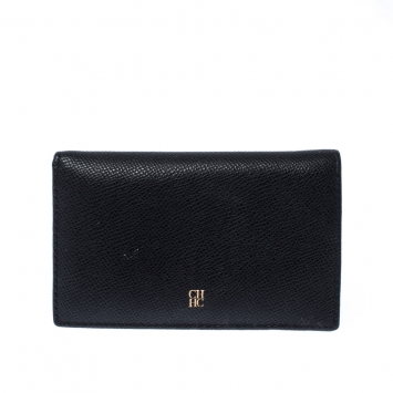 Pre Owned Carolina Herrera Black Leather Bifold Wallet