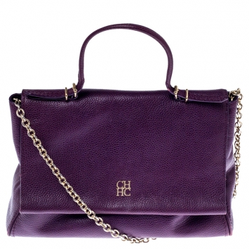 Pre Owned Carolina Herrera Purple Leather Minuetto Flap Top Handle Bag