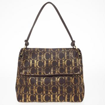 Pre Owned Carolina Herrera Metallic Monogram CH Leather Satchel