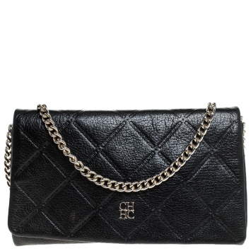 Pre Owned Carolina Herrera Black Quilted Leather Flap Crossbody Bag