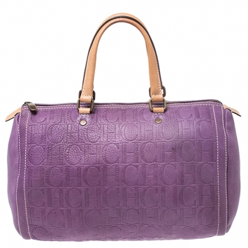 Pre Owned Carolina Herrera Light Purple Monogram Leather Andy Boston Bag