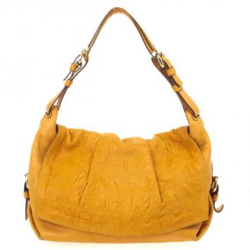Pre Owned Carolina Herrera Tan Embossed  Shoulder Bag
