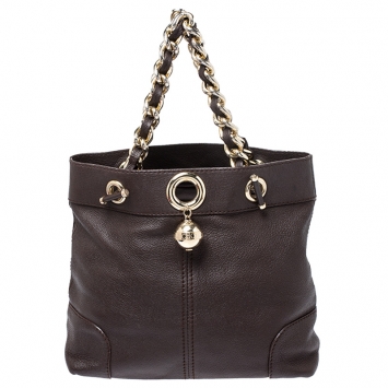 Pre Owned Carolina Herrera Brown Leather Chain Handle Tote Bag