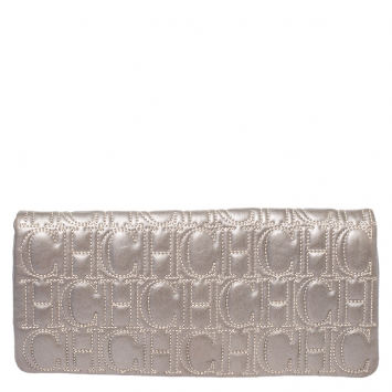 Pre Owned Carolina Herrera Light Grey Leather Jerry Clutch