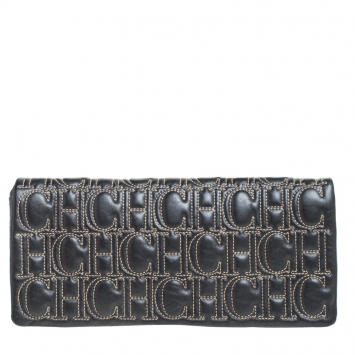 Pre Owned Carolina Herrera Dark Grey Monogram Leather Jerry Clutch