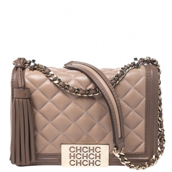 Pre Owned Carolina Herrera Beige Quilted Leather Tassel Shoulder Bag