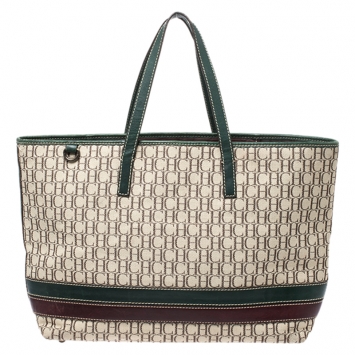 Pre Owned Carolina Herrera Multicolor Monogram Canvas and Leather Shopper Tote