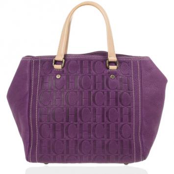 Pre Owned Carolina Herrera Purple Monogram Embossed Tote