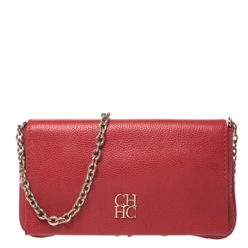 Pre Owned Carolina Herrera Red Leather Chain Flap Shoulder Bag