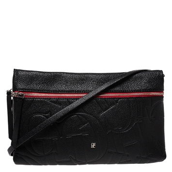 Pre Owned Carolina Herrera Black Leather Front Zip Crossbody Bag