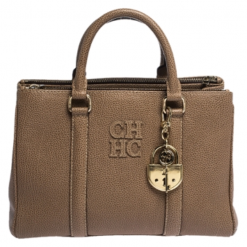 Pre Owned Carolina Herrera Light Brown Leather Andy Tote