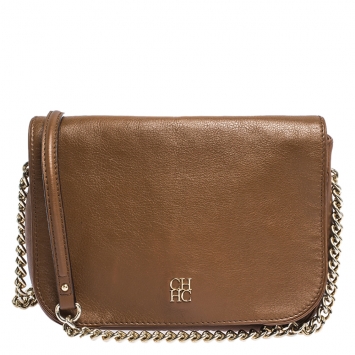 Pre Owned Carolina Herrera Brown Leather Shoulder Bag
