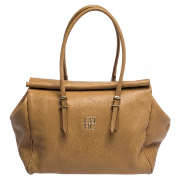 Pre Owned Carolina Herrera Beige Pebbled Leather Satchel
