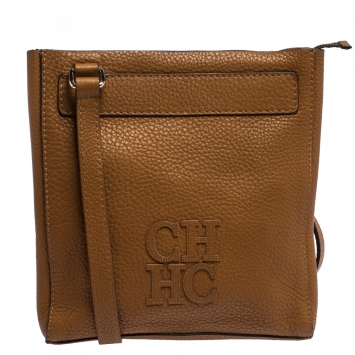 مملوكة مسبقًا Carolina Herrera Brown Leather Top Zip Crossbody Bag