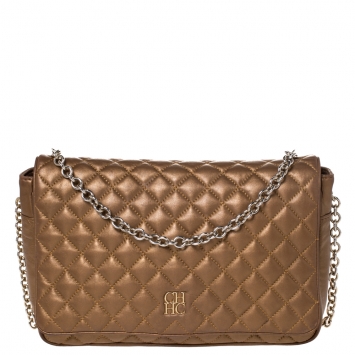 Pre Owned Carolina Herrera Bronze Quilted Leather Flap Chain Shoulder Bag