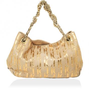 Pre Owned Carolina Herrera Metallic Monogram CH Leather Tote
