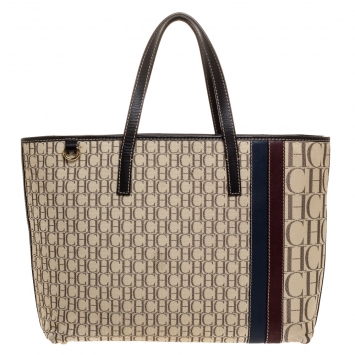 Pre Owned Carolina Herrera Multicolor Monogram Canvas and Leather Shopper Tote