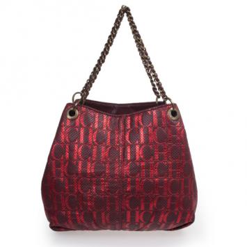 Pre Owned Carolina Herrera Burgundy CH Metallic Shoulder Bag