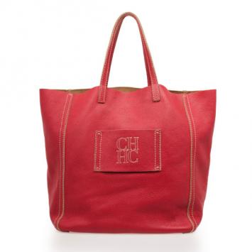 Pre Owned Carolina Herrera Red Leather Tote