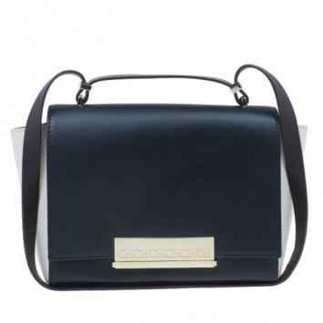 Pre Owned Carolina Herrera Black and White Leather Casati Shoulder Bag