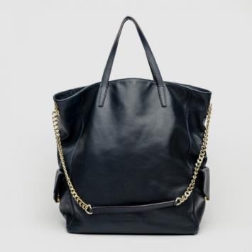 Pre Owned Carolina Herrera Blue Leather Chain Handle Tote
