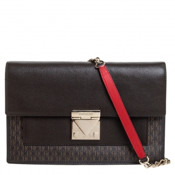 Pre Owned Carolina Herrera Dark Brown Signature Coated Canvas and Leather Carry on Bag